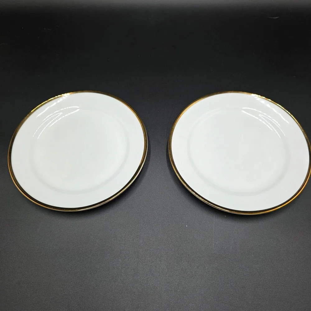 Pier 1 Imports Grace Gold Rim Porcelain Appetizer Plates Set of 2 White 8 Inch